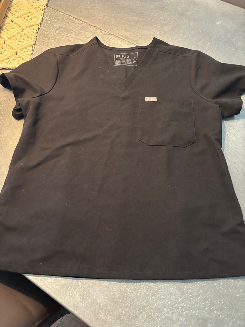 Figs Black V-Neck Medical Top with Chest Pocket